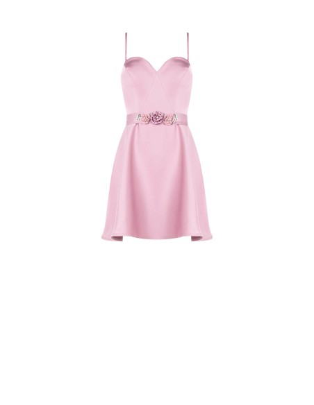 Vestido Curto Godê em Cetim com Detalhe de Joia na Cintura Rinascimento