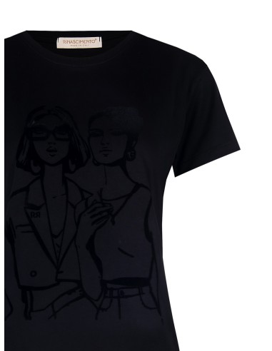 T-shirt regular em algodão com estampado de figuras femininas em flock Rinascimento