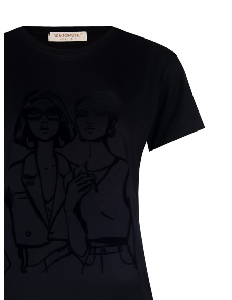 T-shirt regular em algodão com estampado de figuras femininas em flock Rinascimento