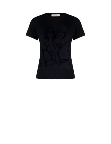 T-shirt de corte regular em algodão com estampa de figuras femininas flocada Rinascimento