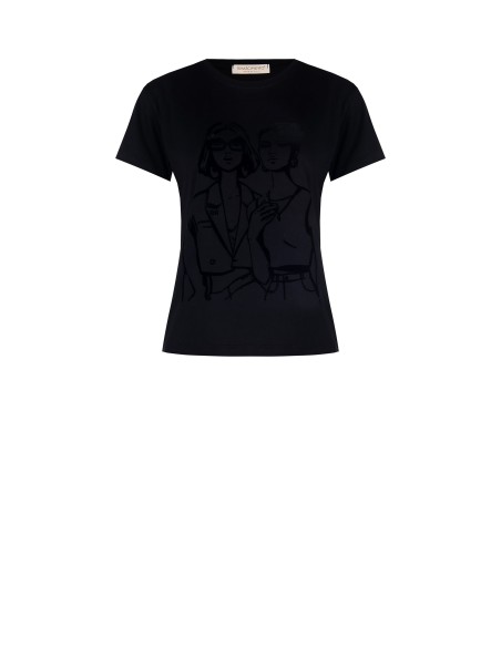 T-shirt de corte regular em algodão com estampa de figuras femininas flocada Rinascimento