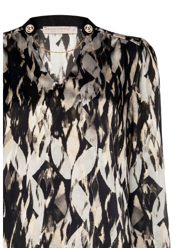 Blusa ampla em cetim com botões e corrente removíveis Rinascimento