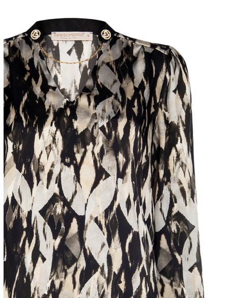 Blusa ampla em cetim com botões e corrente removíveis Rinascimento