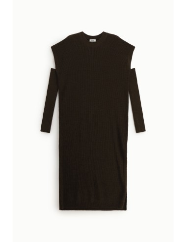 Vestido midi canelado com fenda lateral Dixie