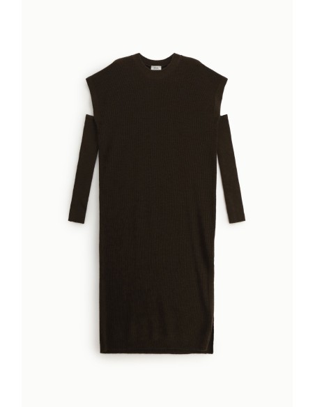 Vestido midi canelado com fenda lateral Dixie