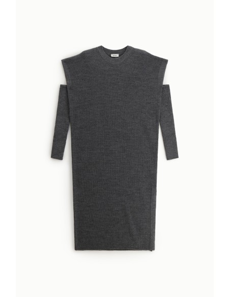 Vestido Midi Canelado com Fenda Lateral Dixie