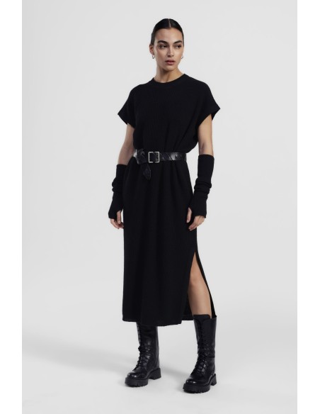 Vestido midi canelado com fenda lateral Dixie