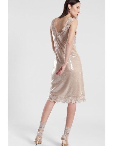 Vestido Curto com Lantejoulas e Bordas em Renda Dixie