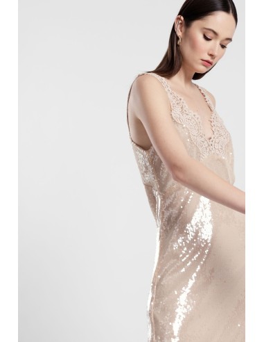 Vestido curto com lantejoulas e bordas em renda Dixie
