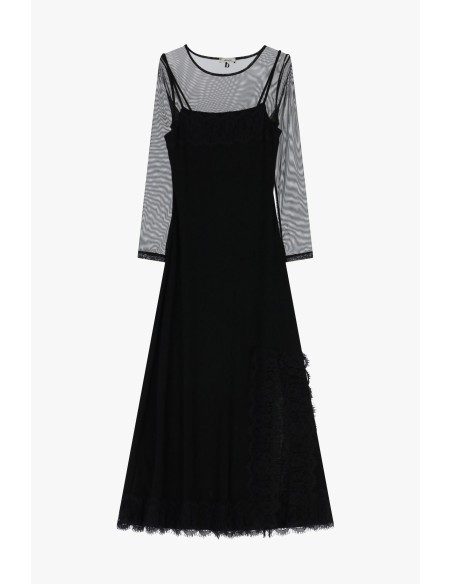 Vestido Longo com Aplicações em Renda e Mangas Semitransparentes Dixie