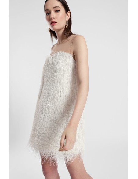 Vestido Curto Com Inserto Transparente E Franjas Dixie