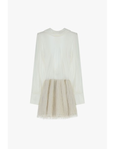 Vestido Curto com Mangas Compridas e Folho Texto Dixie