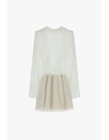 Vestido Curto com Mangas Compridas e Folho Texto Dixie