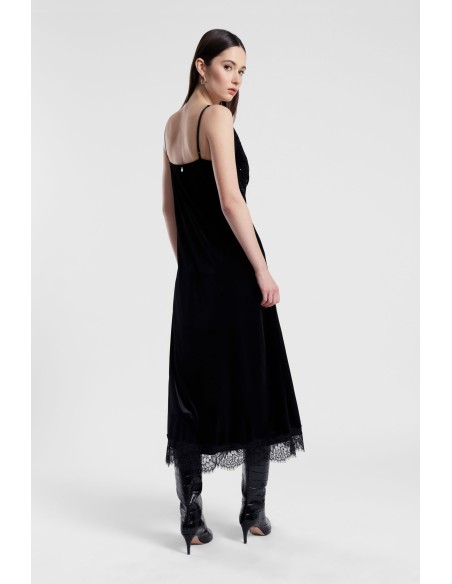 Vestido midi com alças finas e detalhes em renda Dixie