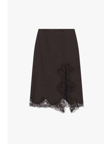 Saia midi com inserto e acabamento em renda Dixie