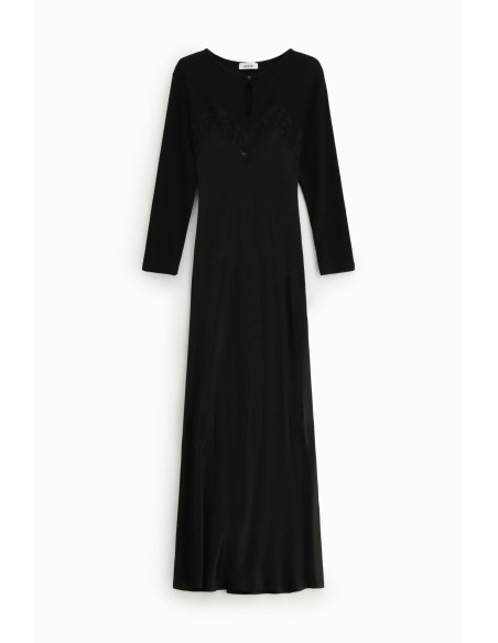 Vestido Longo Com Aplicações Em Renda E Mangas Compridas Dixie - Vestiti Firmati Life Smiles