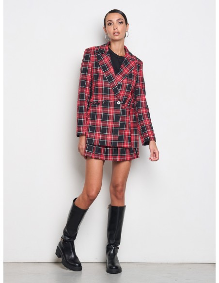 Blazer acinturado tartan com fio em lurex com efeito glitter Rinascimento