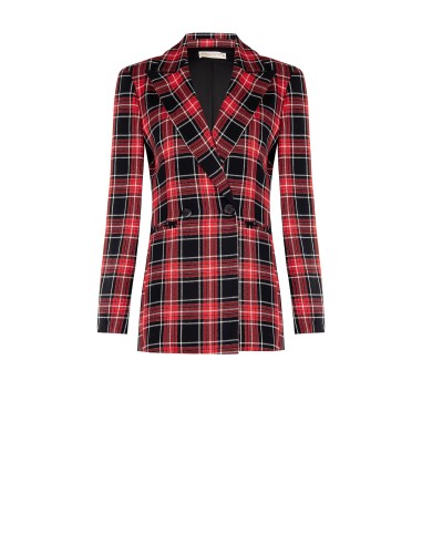 Blazer Cinturado Tartan Com Fio Em Lurex Efeito Glitter Rinascimento