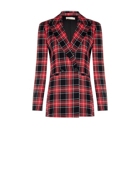 Blazer Cinturado Tartan Com Fio Em Lurex Efeito Glitter Rinascimento