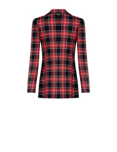 Blazer cinturado tartan com fio em lurex efeito glitter Rinascimento