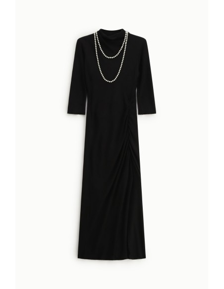 Vestido longo com mangas três-quartos e drapeado lateral Dixie