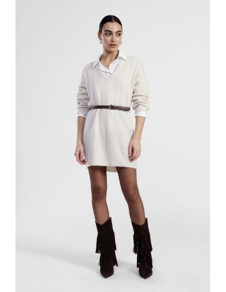 Vestido Curto com Cinto e Decote em V Dixie