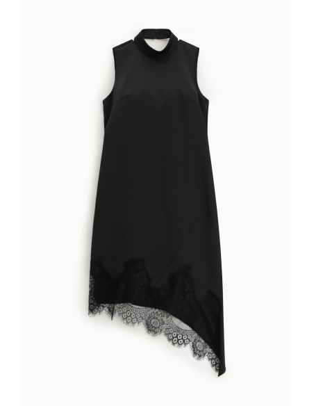 Vestido Sem Mangas Com Gola Alta E Acabamento Em Renda Dixie
