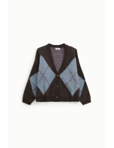 Cardigan com padrão de losangos e fecho de botões Dixie