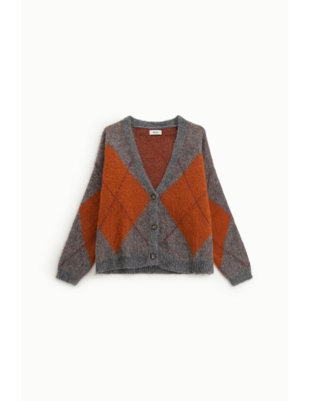 Cardigan com padrão de losangos e fecho com botões Dixie