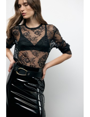 T-Shirt De Mangas Compridas Em Renda Com Barra Festonada Dixie - Vestiti Firmati Life Smiles
