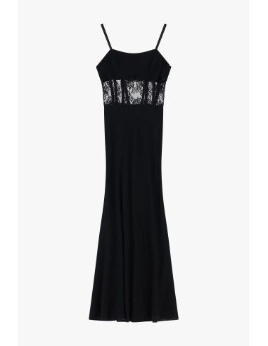 Vestido Longo com Inserções em Renda e Alças Finas Dixie