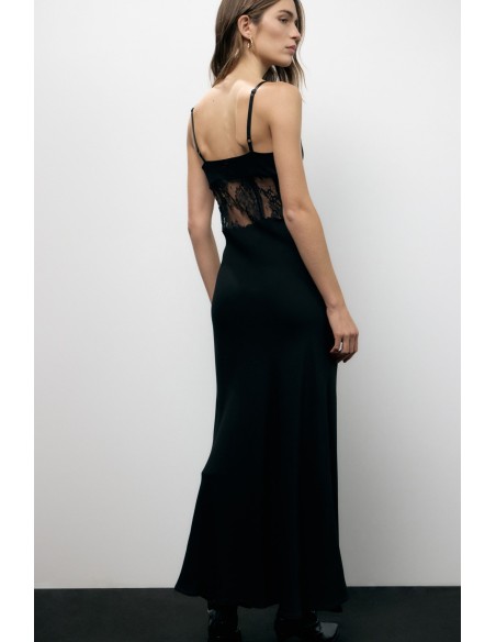 Vestido longo com painéis em renda e alças finas Dixie