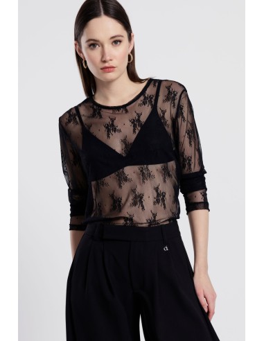 T-shirt de mangas compridas em tule bordado Dixie