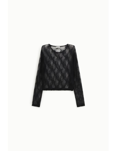 T-shirt de mangas compridas em tule bordado Dixie