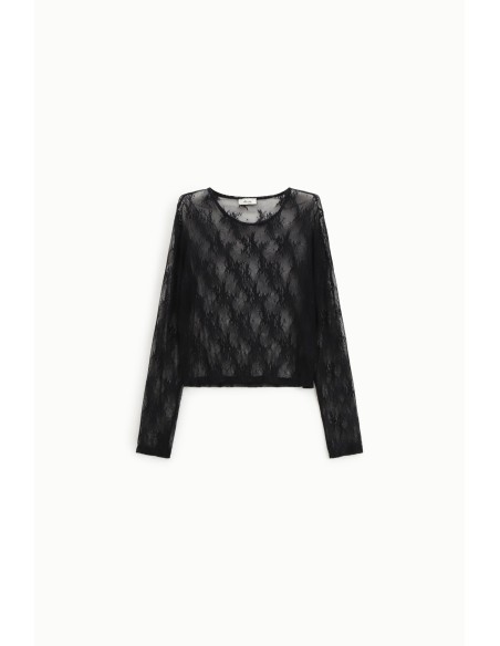 T-shirt de mangas compridas em tule bordado Dixie