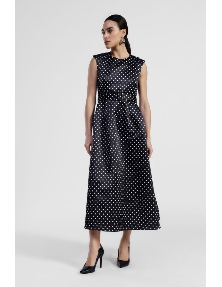 Vestido longo sem mangas de bolinhas com cinto Dixie