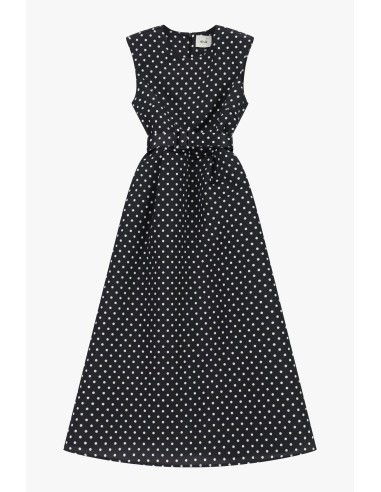 Vestido Longo Sem Mangas de Bolinhas com Cinto Dixie