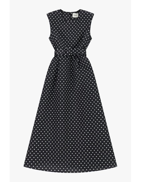 Vestido Longo Sem Mangas de Bolinhas com Cinto Dixie