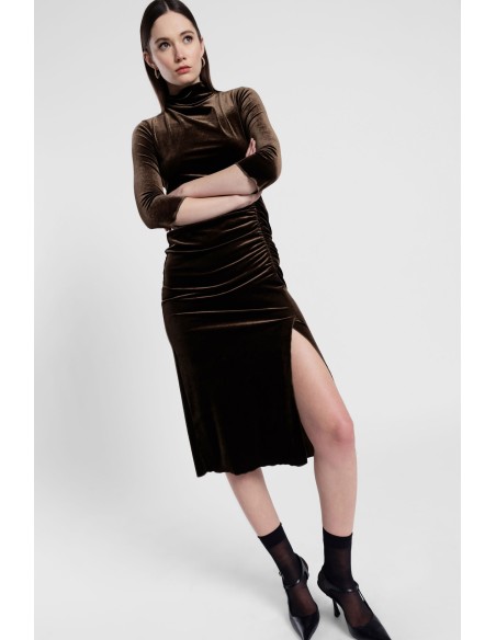 Vestido Longo Drapeado com Mangas Três-Quartos Dixie