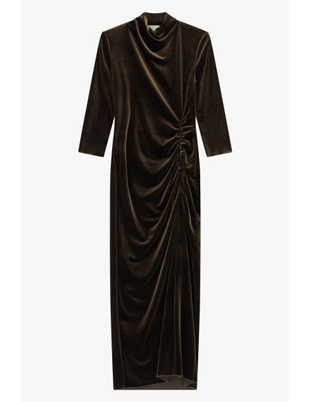 Vestido longo drapeado com mangas três-quartos Dixie