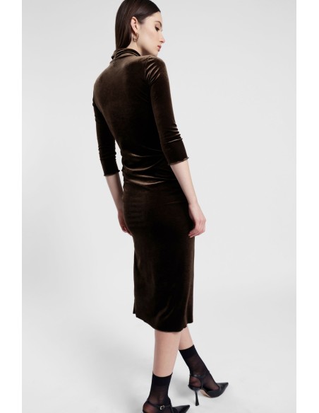 Vestido longo drapeado com mangas três-quartos Dixie