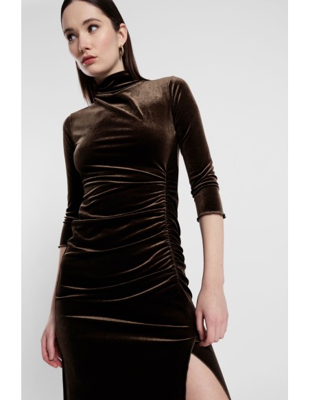 Vestido Longo Drapeado com Mangas Três-Quartos Dixie