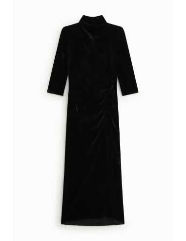 Vestido Longo com Drapeado e Gola Alta Dixie