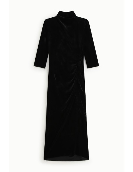 Vestido Longo com Drapeado e Gola Alta Dixie