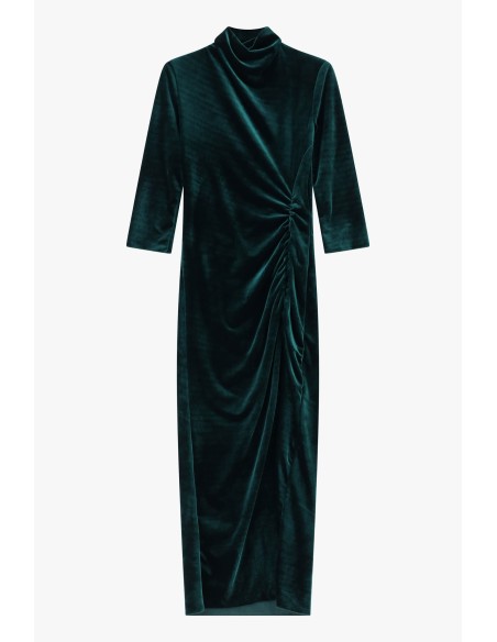 Vestido Longo com Drapeado e Gola Alta Dixie