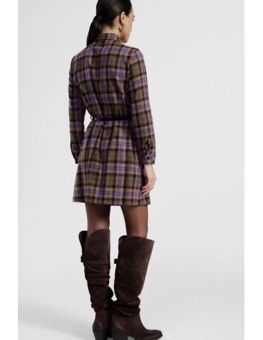 Vestido Curto Xadrez Com Cinto E Mangas Compridas Dixie