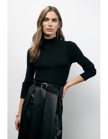 Camisola de gola alta com malha canelada Dixie
