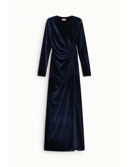 Vestido Comprido Drapeado Com Cut-Out E Fenda Dixie