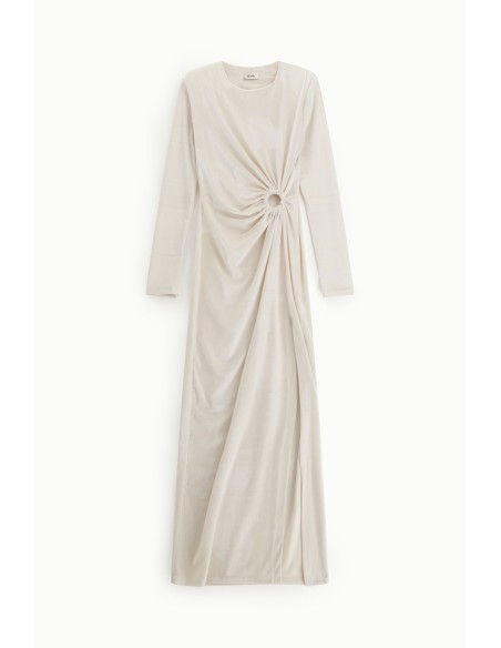 Vestido Longo Drapeado com Cut-Out e Fenda Dixie