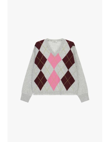 Camisola de gola redonda com padrão argyle de losangos Dixie